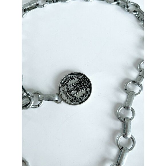 Chico's Parker Silver-Tone Coin Dangling Charms Chain Belt Size M Boho Gypsy - Picture 4 of 11